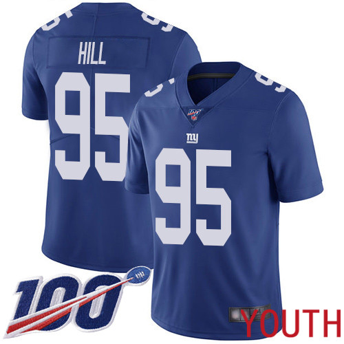 Youth New York Giants #95 B.J. Hill Royal Blue Team Color Vapor Untouchable Limited Player 100th Season Football NFL Jersey